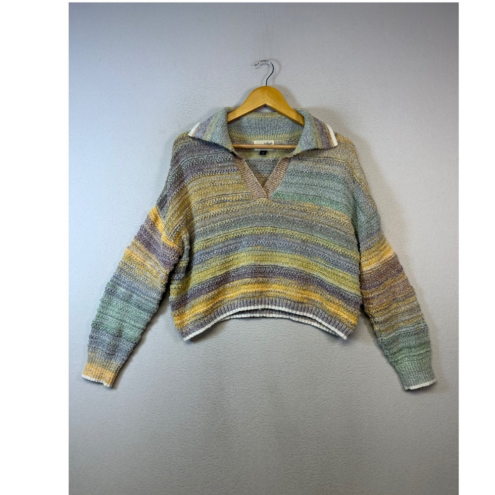 Boho Coastal Universal Thread‎ Womens Medium Multi Striped Cropped Polo Sweater